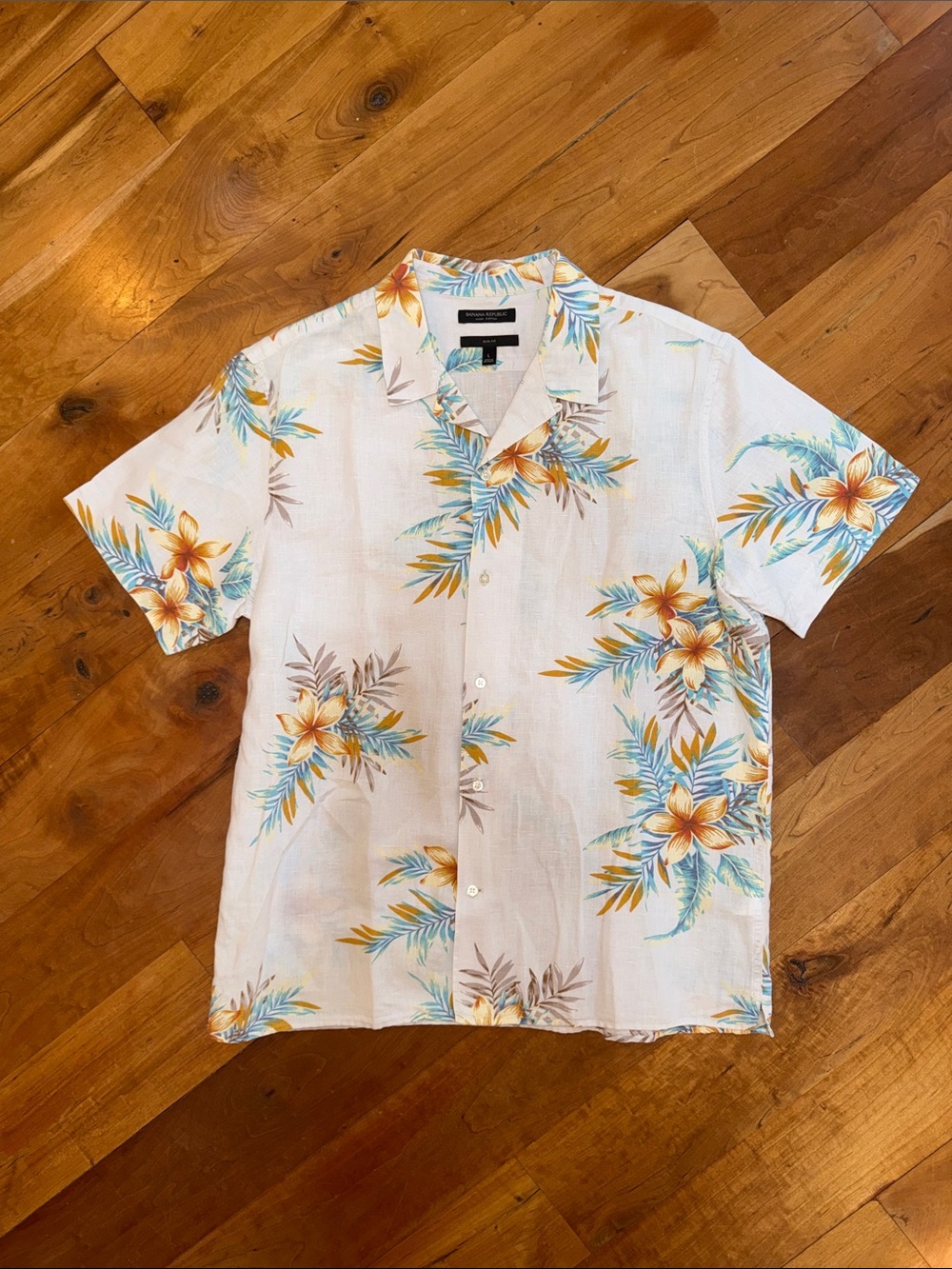 Banana Republic Slim-Fit Linen-Cotton Resort Shirt – Vintage Taupe Floral – L